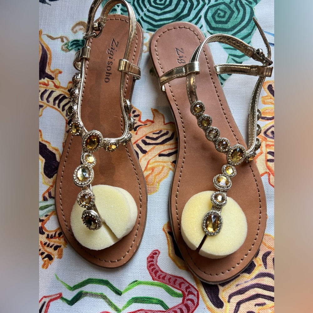 Bejeweled sandals tan size 9